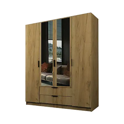 картинка Шкаф ЭКОН распашной 4-х дверный с 2-мя ящиками с 2-мя зеркалами от магазина КУПИ КУПЕ